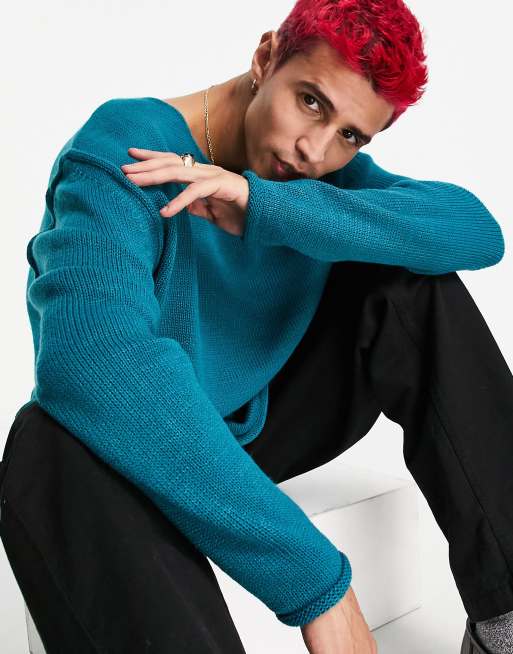 ASOS DESIGN - Pull oversize en maille texturée - Bleu sarcelle