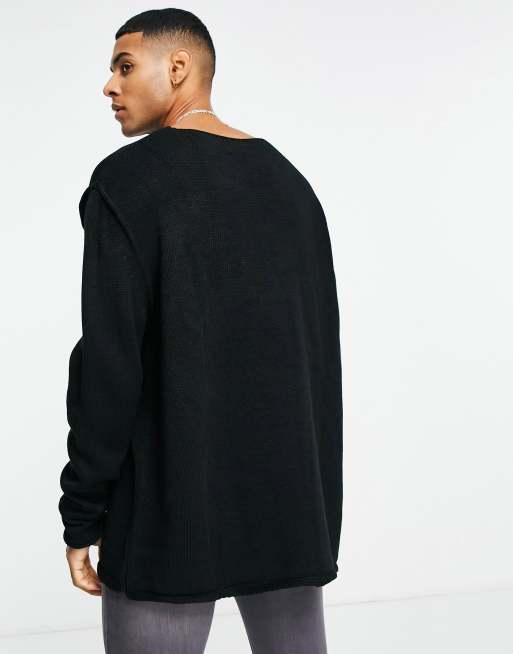 Pull oversize en maille texturée noir - Homme grand - Sélection