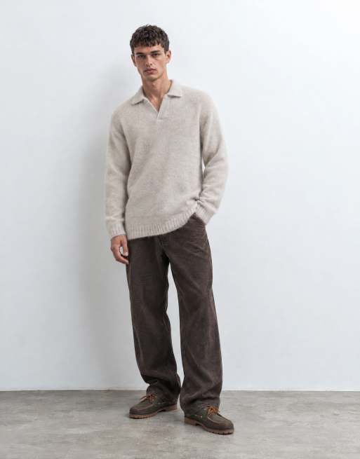 ASOS DESIGN pull oversize en mohair tricoté à col fendu couleur pierre, 9 de 10