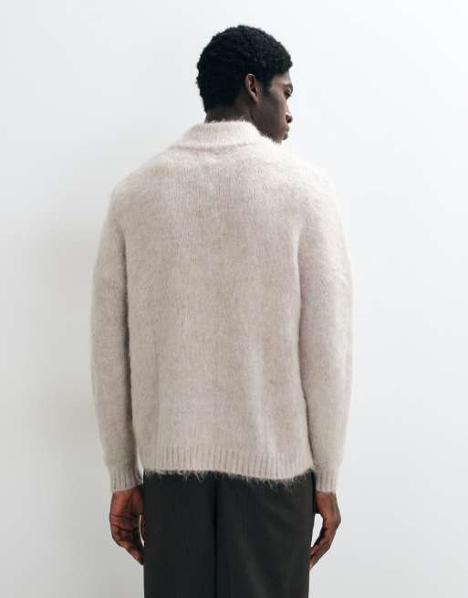 ASOS DESIGN pull oversize premium en maille mohair à demi-zip, coloris pierre claire, 5 de 5