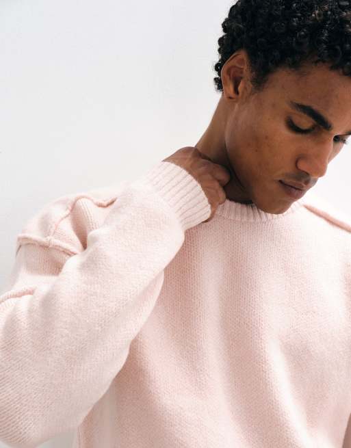 ASOS DESIGN pull oversize ras de cou rose pâle chiné à coutures apparentes, 4 de 5