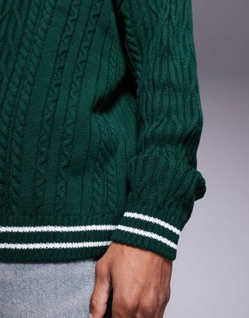 ASOS DESIGN - Pull oversize style cricket en maille torsadée à liserés - Vert et blanc, 4 de 4