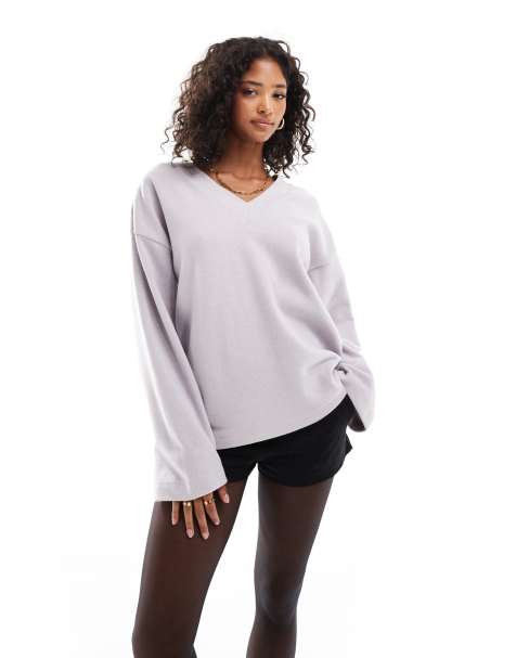 ASOS DESIGN - Pull oversize ultra-doux à col V - Lilas - view 1