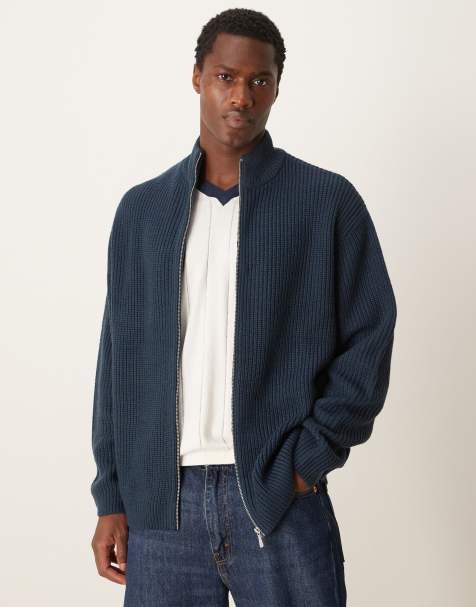 ASOS DESIGN - Pull oversize zippé en maille côtelée style pêcheur - Bleu marine - view 1