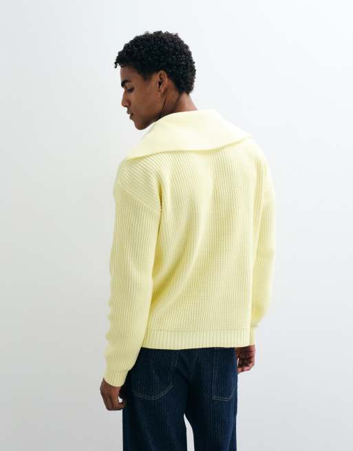 ASOS DESIGN pull polo en maille oversize à col très ouvert jaune, 4 de 5
