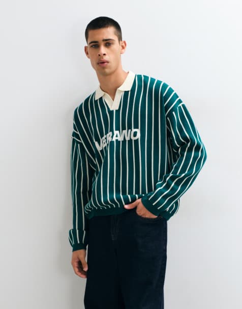 ASOS DESIGN pull polo oversize en maille à col fendu avec détail imprimé - view 1