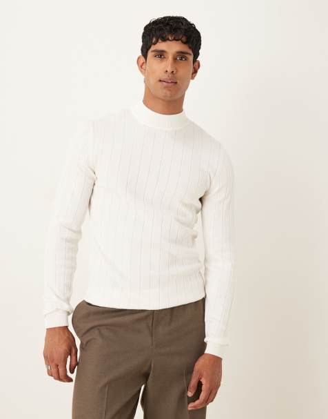 ASOS DESIGN - Pull près du corps à manches longues et col roulé en maille côtelée - Blanc cassé - view 1