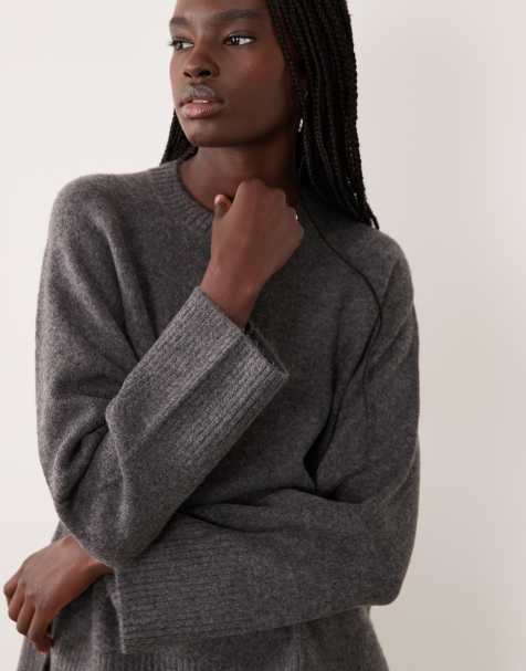 ASOS DESIGN pull raglan oversize avec fentes sur les côtés en gris anthracite - view 1