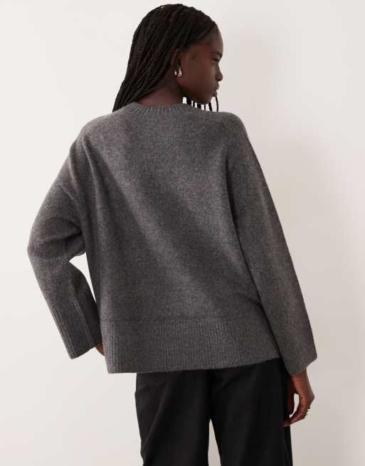 ASOS DESIGN pull raglan oversize avec fentes sur les côtés en gris anthracite, 3 de 4