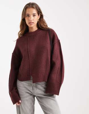 ASOS DESIGN - Pull ras de cou avec surpiqûre à l'avant et ourlet asymétrique plongeant - Prune-Violet