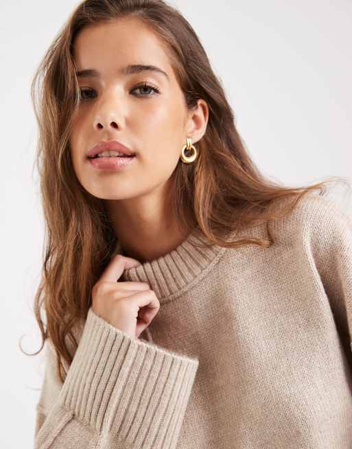 ASOS DESIGN - Pull ras de cou avec surpiqûre à l'avant et ourlet asymétrique plongeant - Seigle, 4 de 4