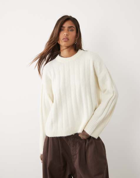 ASOS DESIGN - Pull ras de cou coupe carrée à larges côtes - Crème - view 1