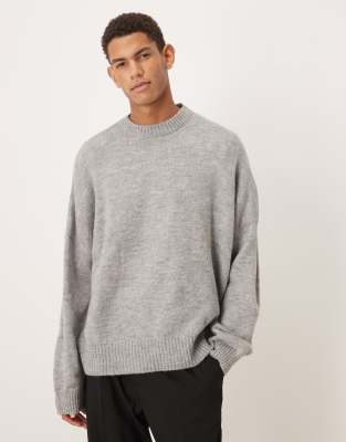 ASOS DESIGN - Pull ras de cou coupe carrée ultra oversize en maille - Gris chiné