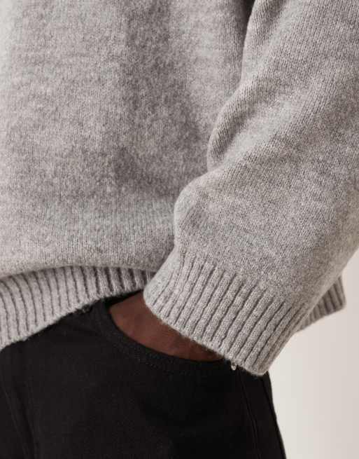 ASOS DESIGN super oversized boxy fit knit crew neck sweater in heather gray	