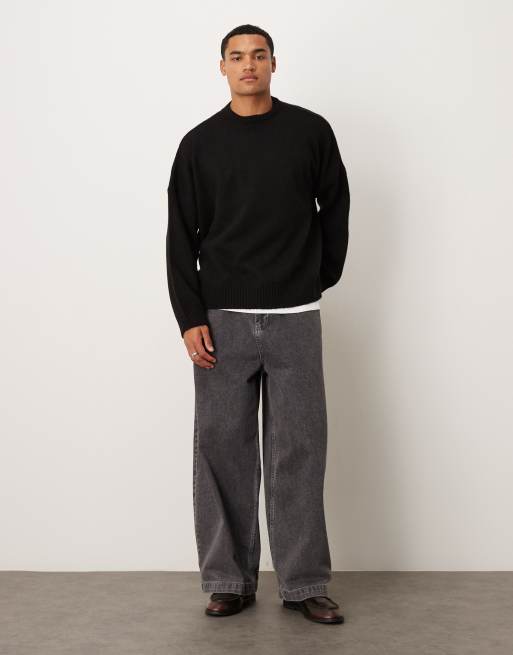 ASOS DESIGN super oversized boxy fit knitted crew neck jumper in black	