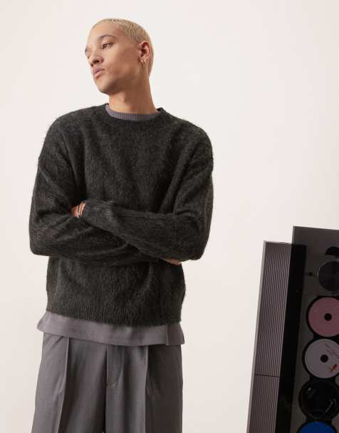 ASOS DESIGN - Pull ras de cou décontracté coupe carrée en maille duveteuse - Noir - view 1