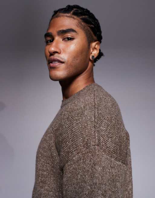 ASOS DESIGN - Pull ras de cou décontracté en maille - Marron chiné, 4 de 5