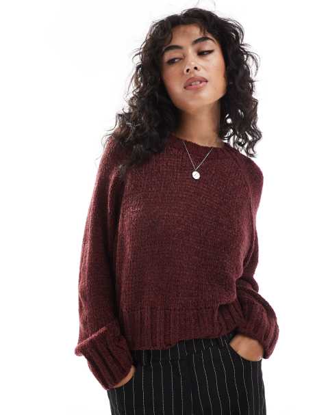 ASOS DESIGN - Pull ras de cou en maille bouclée souple - Bordeaux - view 1