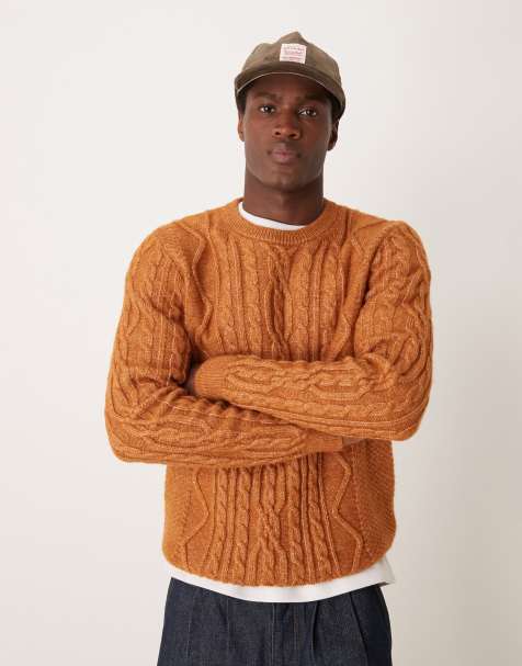 ASOS DESIGN - Pull ras de cou en maille épaisse torsadée - Fauve - view 1