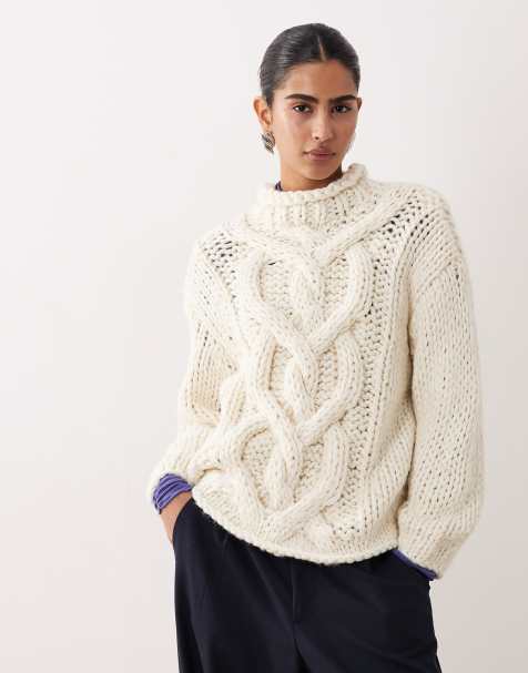 ASOS DESIGN - Pull ras de cou en maille épaisse torsadée tricotée à la main - Crème - view 1