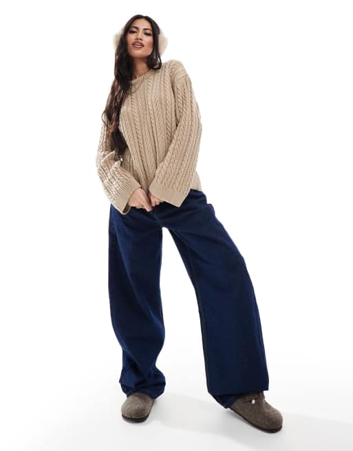 ASOS DESIGN - Pull ras de cou en maille torsadée à côtes anglaises - Grège, 3 de 4