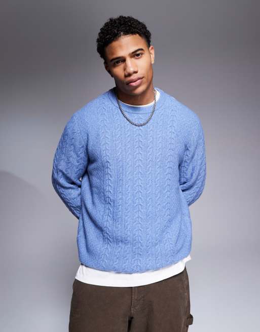 ASOS DESIGN - Pull ras de cou en maille torsadée coupe décontractée et ample - Bleu
