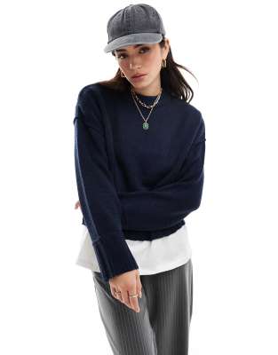 ASOS DESIGN - Pull ras de cou épuré - Bleu marine