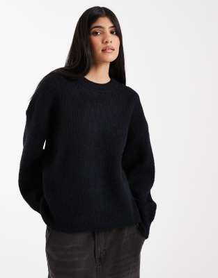 ASOS DESIGN - Pull ras de cou oversize coupe cocon en maille côtelée - Noir