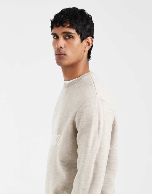 ASOS DESIGN - Pull ras de cou oversize en maille avec motif Good Archive - Taupe, 4 de 5