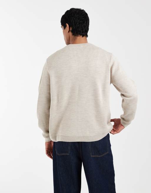 ASOS DESIGN - Pull ras de cou oversize en maille avec motif Good Archive - Taupe, 5 de 5
