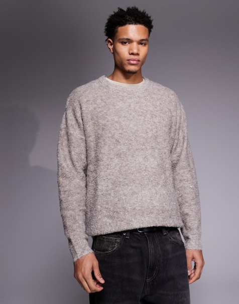 ASOS DESIGN - Pull ras de cou oversize en maille bouclée - Gris - view 1