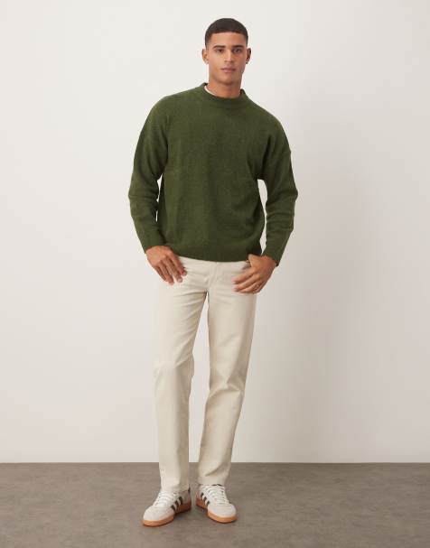 ASOS DESIGN - Pull ras de cou oversize en maille brossée - Kaki - view 1