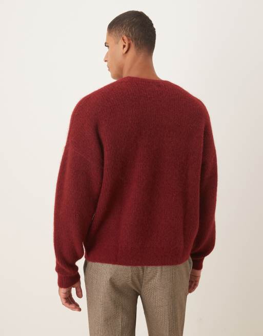 ASOS DESIGN - Pull ras de cou oversize en maille de laine - Bordeaux, 3 de 5