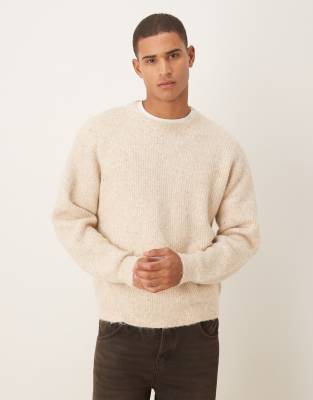 ASOS DESIGN - Pull ras de cou oversize en maille de laine - Crème-Blanc
