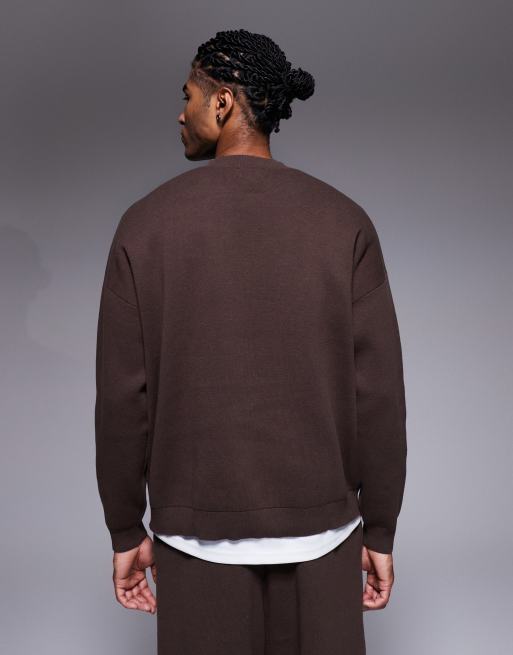 ASOS DESIGN - Pull ras de cou oversize en maille - Marron, 3 de 5