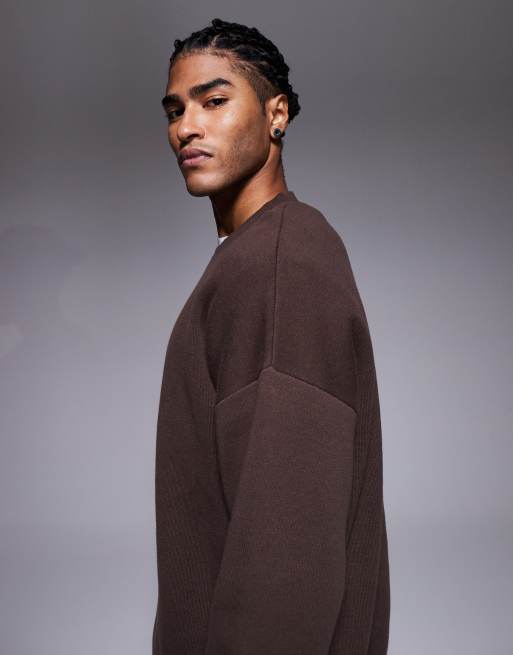 ASOS DESIGN - Pull ras de cou oversize en maille - Marron, 4 de 5