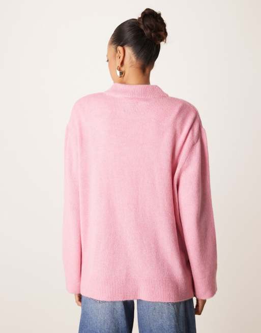 ASOS DESIGN - Pull ras de cou oversize en maille - Rose pastel, 4 de 4