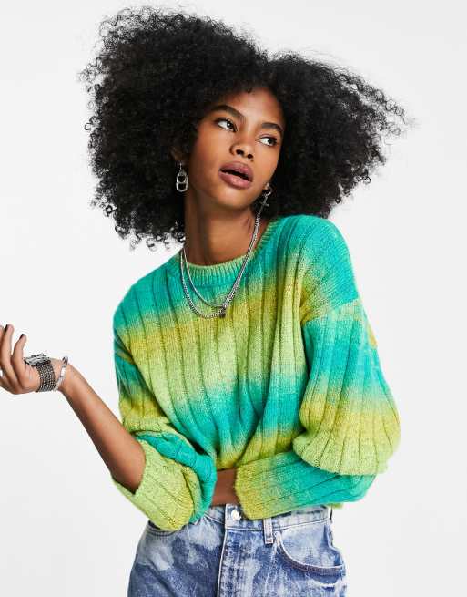 ASOS DESIGN - Pull ras de cou teint par sections - Vert