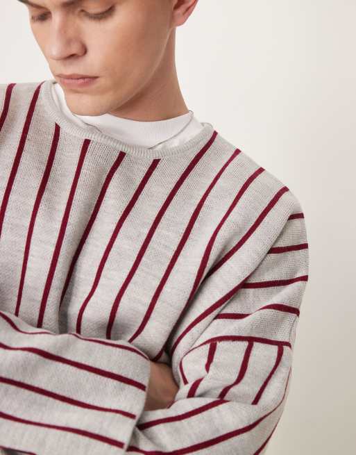 ASOS DESIGN - Pull ras de cou ultra-oversize coupe carrée en maille à rayures - Gris clair, 4 de 4