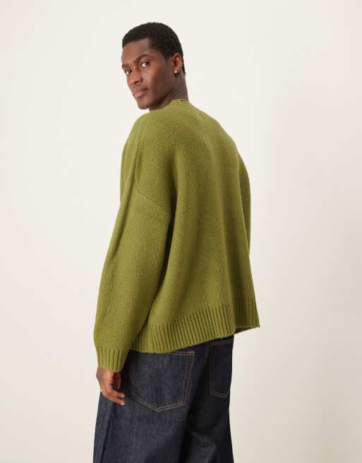 ASOS DESIGN super oversized boxy fit brushed knitted crew neck jumper in khaki