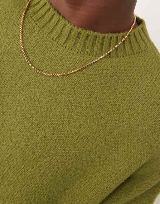ASOS DESIGN super oversized boxy fit brushed knitted crew neck jumper in khaki