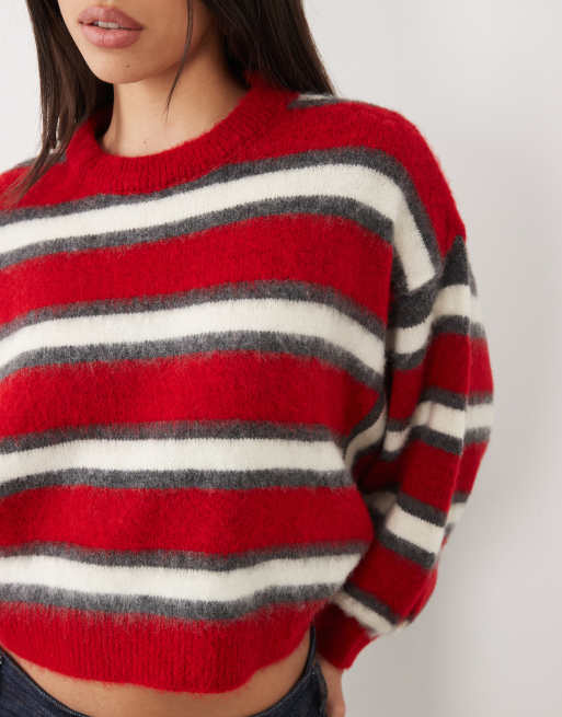 ASOS DESIGN pull rayé en maille brossée rouge, 3 de 4