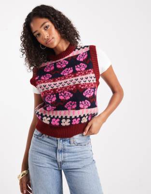 ASOS DESIGN - Pull sans manches à motif fleuri-Multicolore