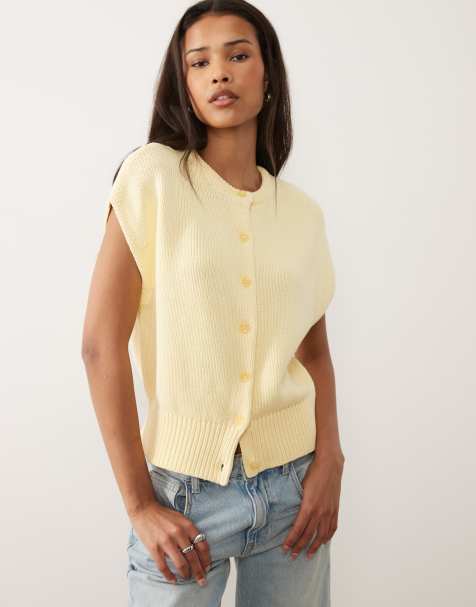 ASOS DESIGN - Pull sans manches boutonné coupe décontractée - Babeurre - view 1