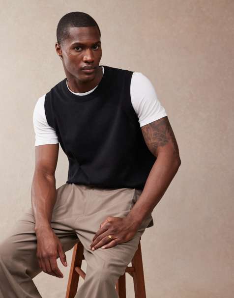 ASOS DESIGN - Pull sans manches décontracté en maille de coton légère - Noir - view 1