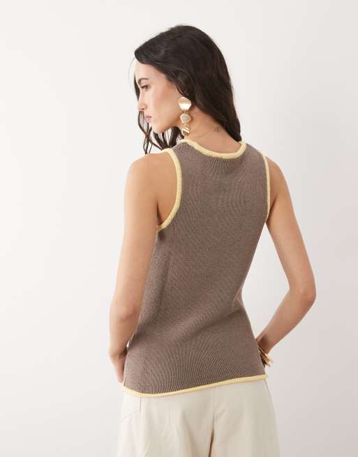 ASOS DESIGN - Pull sans manches en maille avec broderies fleuries au point de croix - Marron, 4 de 4