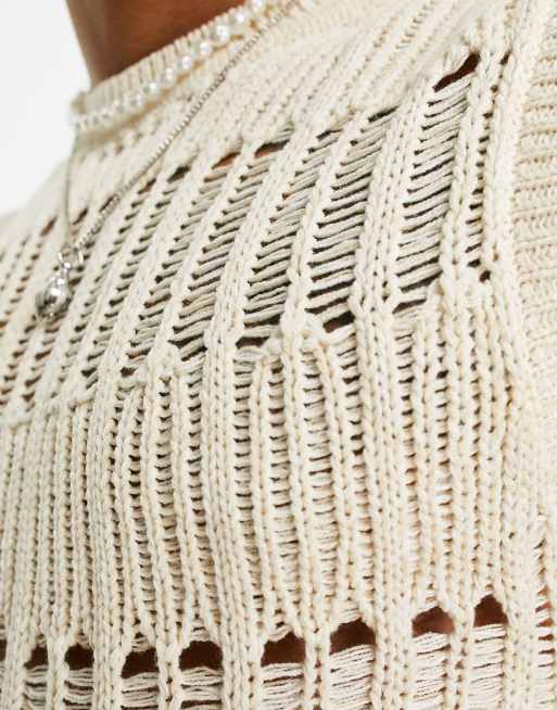 ASOS DESIGN - Pull sans manches en maille échelle ajourée - Taupe, 2 de 4