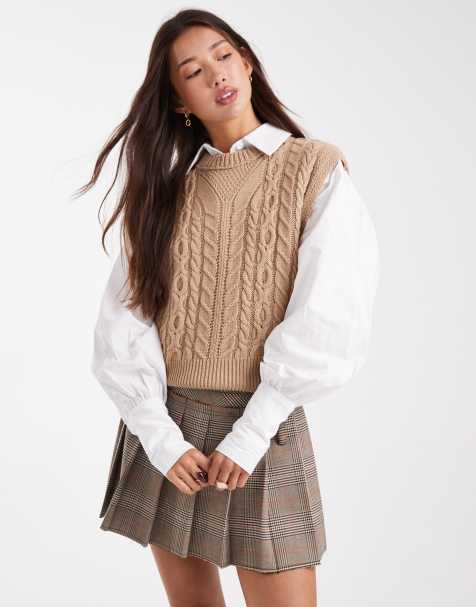 ASOS DESIGN - Pull sans manches en maille torsadée à taille cintrée - Toffee - view 1