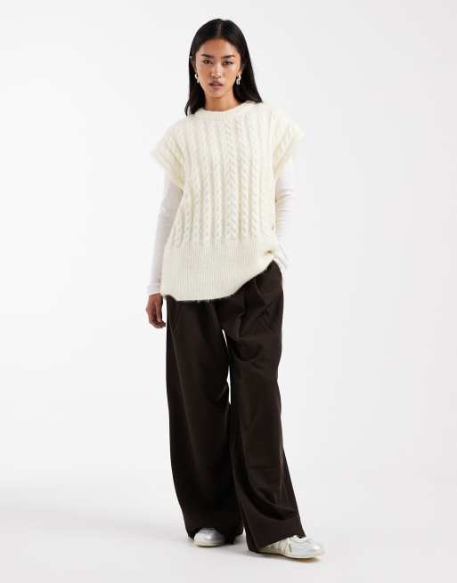 ASOS DESIGN - Pull sans manches oversize en maille torsadée - Écru, 4 de 4