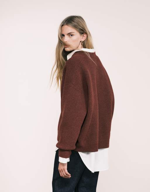 ASOS DESIGN - Pull structuré coupe ultra carrée à col V - Chocolat, 4 de 5